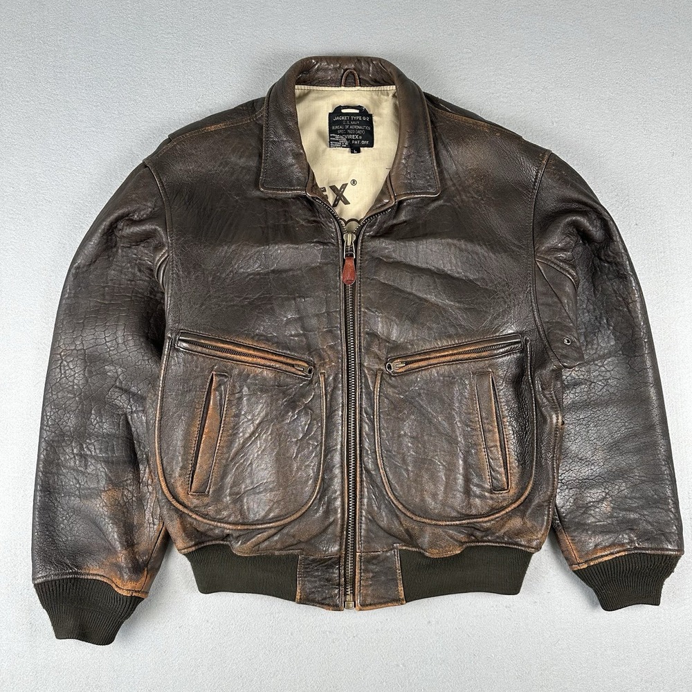 Vintage Avirex G2 Leather Bomber Jacket Men's Large Brown Full Zip US Navy